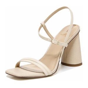 Sam Edelman Kit Ivory Square Toe Slingback Strap Cylindrical Block‎ Heel Sandals